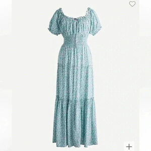 J.‎ Crew Puff-sleeve midi dress in floral 🩵